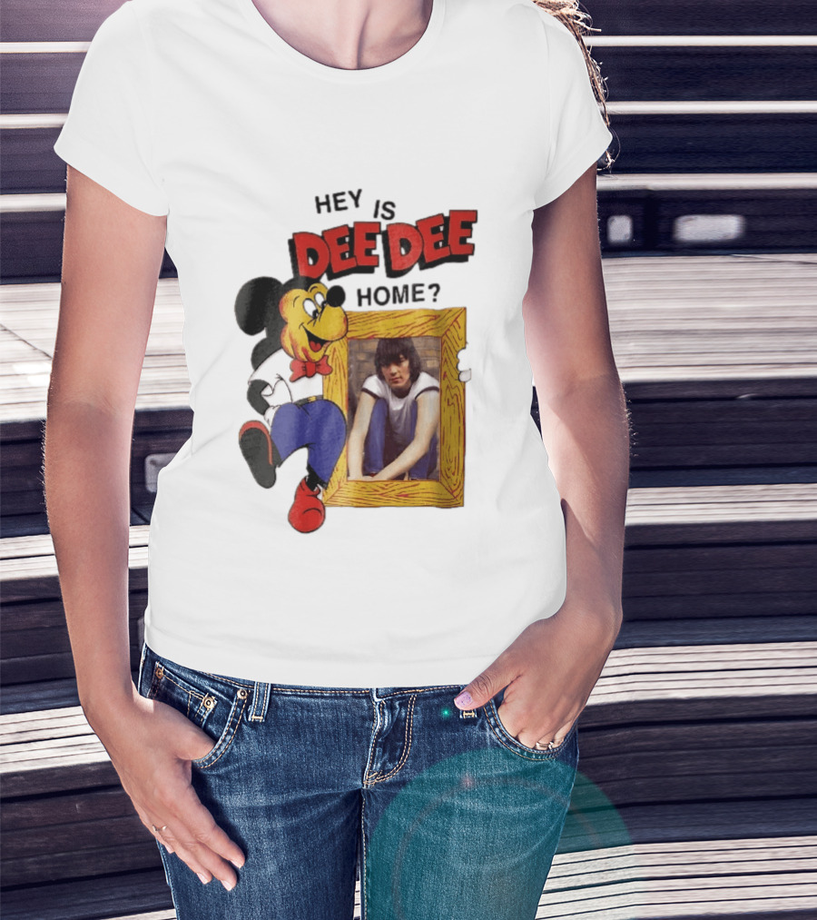 Hey Is Dee Dee Home Cartoon Mickey Mouse Holding Framed Photo T-Shirt