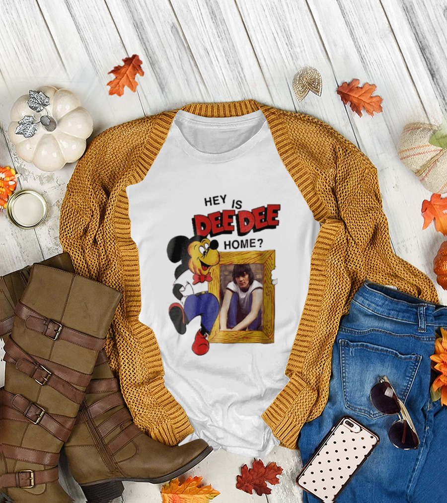 Hey Is Dee Dee Home Cartoon Mickey Mouse Holding Framed Photo T-Shirt