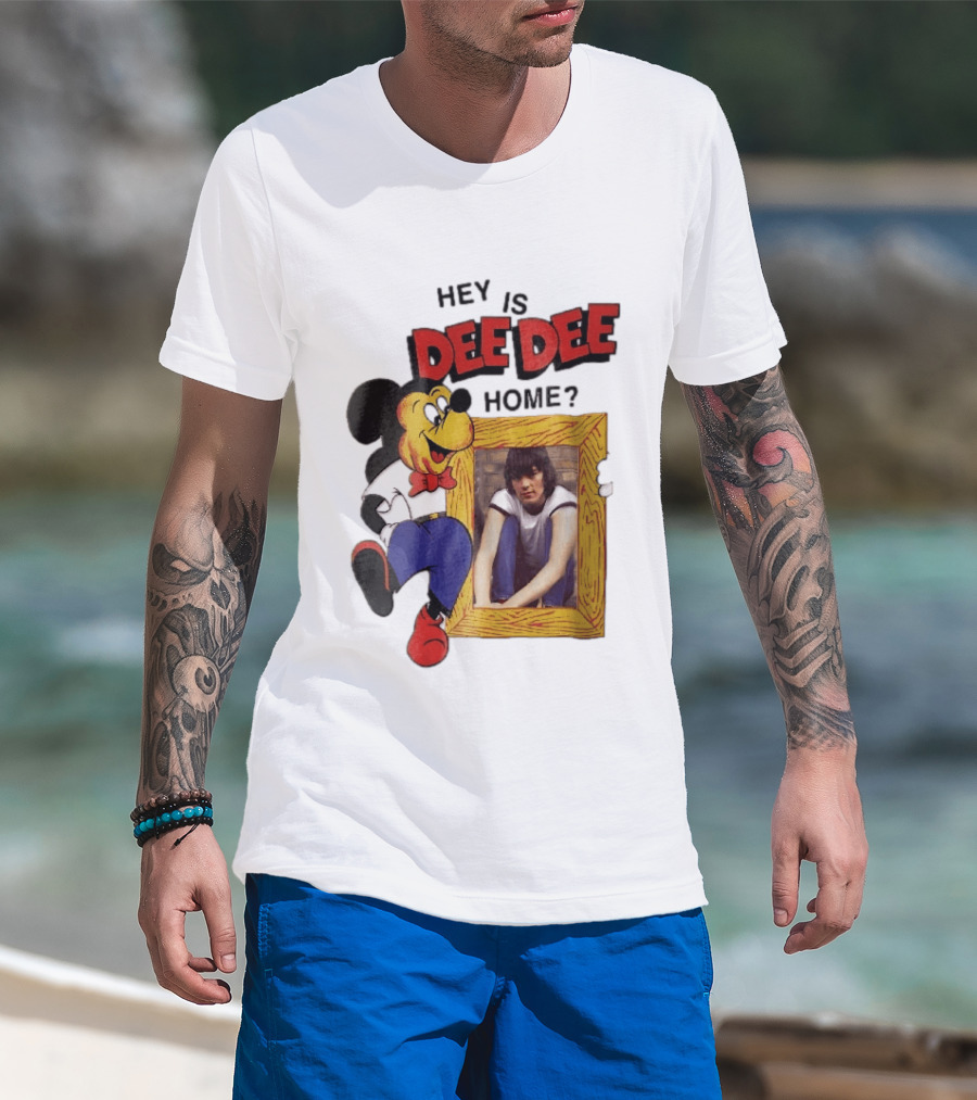 Hey Is Dee Dee Home Cartoon Mickey Mouse Holding Framed Photo T-Shirt
