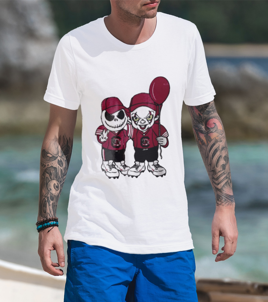 South Carolina Gamecocks NCAA Jack Skellington Pennywise Red Balloon Cartoon T-Shirt