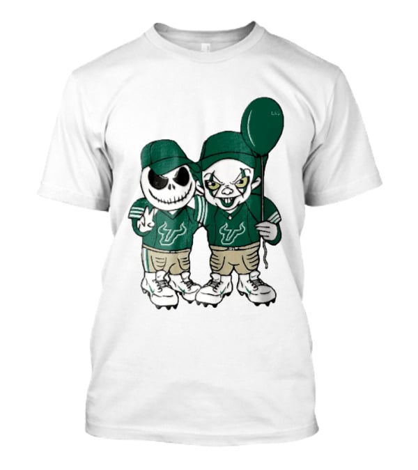 South Florida Bulls Skeleton And Evil Clown With Balloon NCAA Cartoon T-Shirt