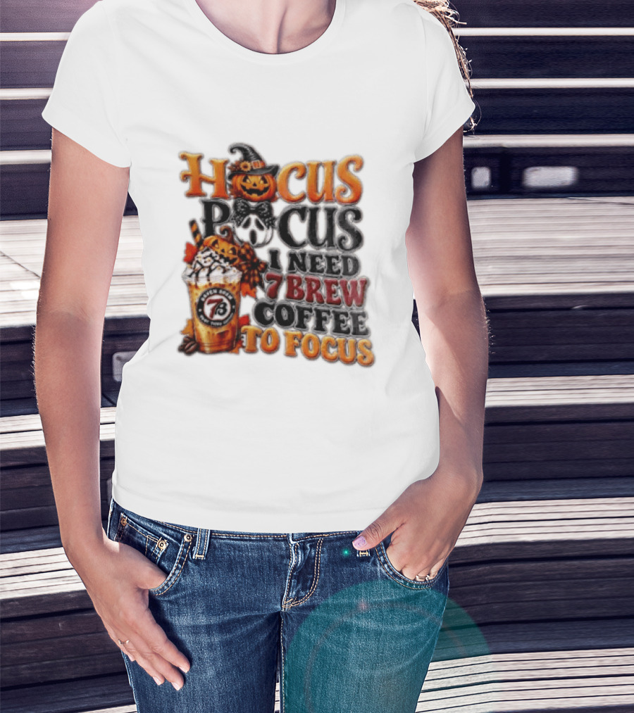 Hocus Pocus I Need 7 Brew Coffee To Focus Halloween Pumpkin Jack O' Lantern Drink T-Shirt