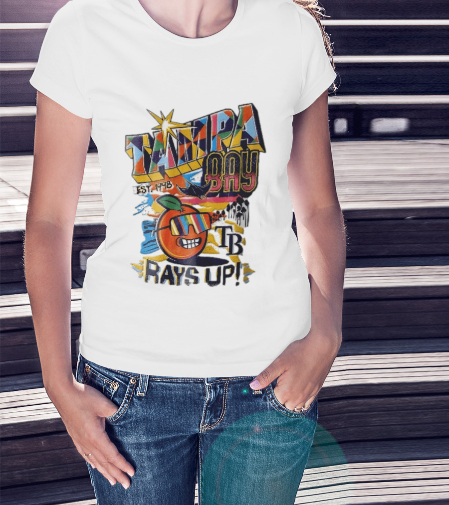 Tampa Bay Rays Est 1998 Cartoon Orange Sunglasses Palm Trees Stingray Rays Up T-Shirt
