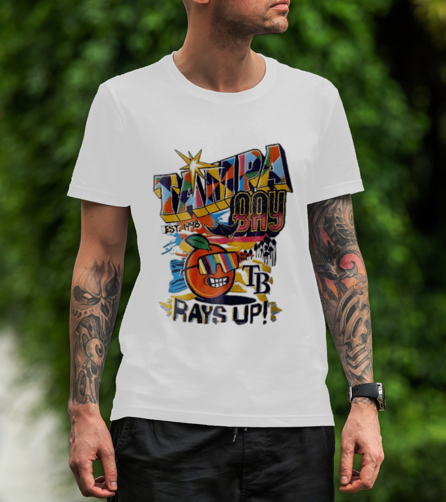 Tampa Bay Rays Est 1998 Cartoon Orange Sunglasses Palm Trees Stingray Rays Up T-Shirt
