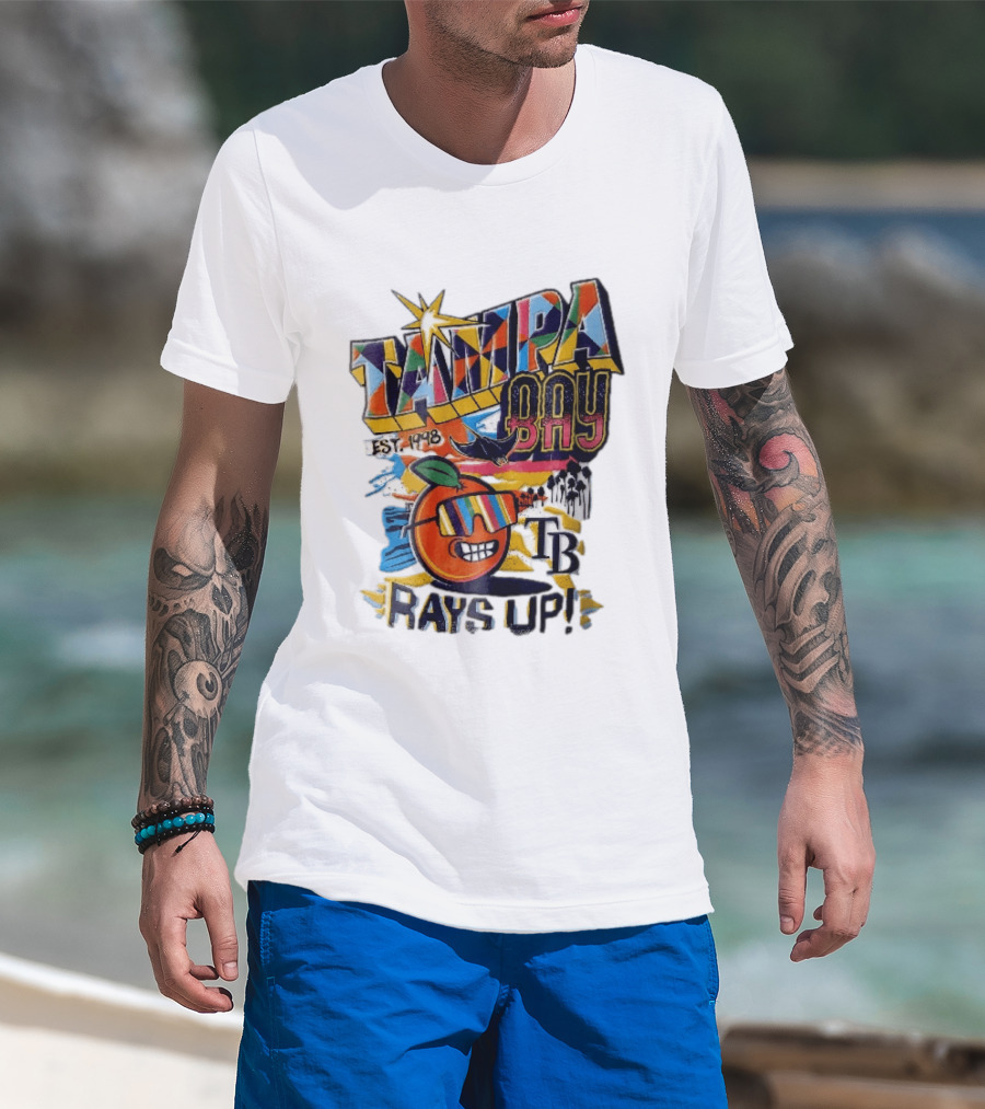 Tampa Bay Rays Est 1998 Cartoon Orange Sunglasses Palm Trees Stingray Rays Up T-Shirt