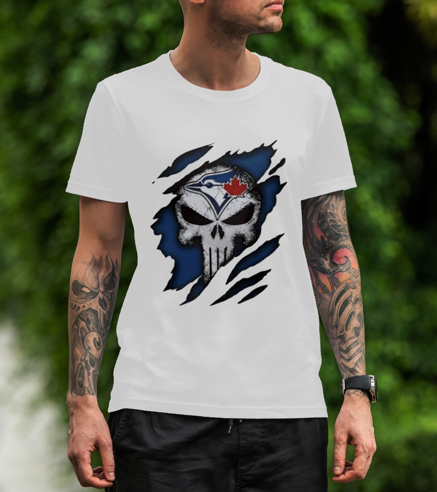 Toronto Blue Jays Punisher Skull Ripped Fabric Men's T-Shirt