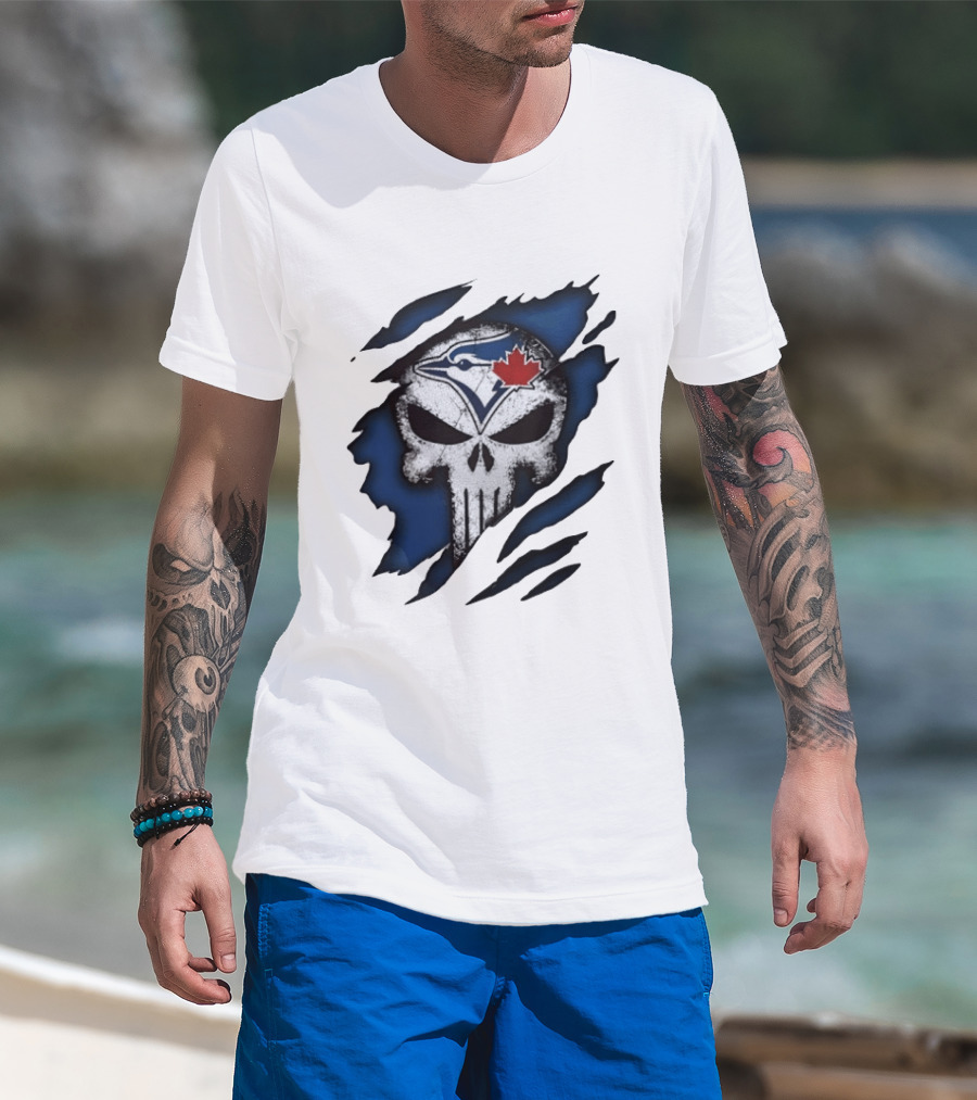 Toronto Blue Jays Punisher Skull Ripped Fabric Men's T-Shirt