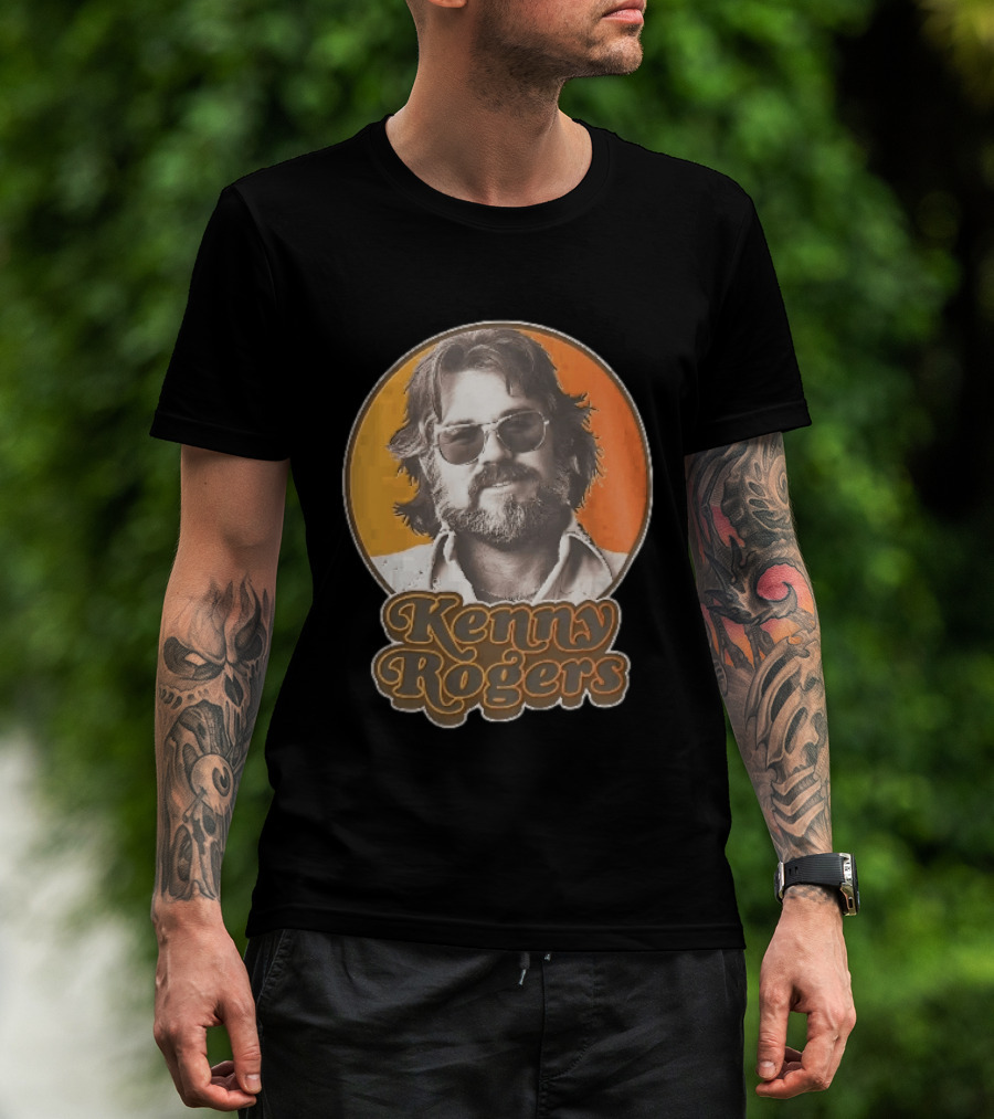 Kenny Rogers Retro Sunglasses Beard 70s Style Orange T-Shirt