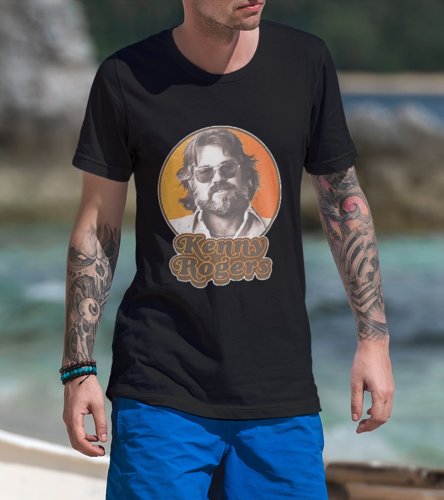 Kenny Rogers Retro Sunglasses Beard 70s Style Orange T-Shirt