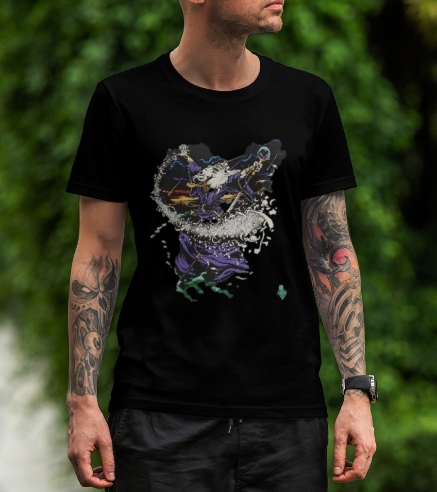 Liquid Blue 1994 Wizard Casting Magic Stars Celestial Staff T-Shirt
