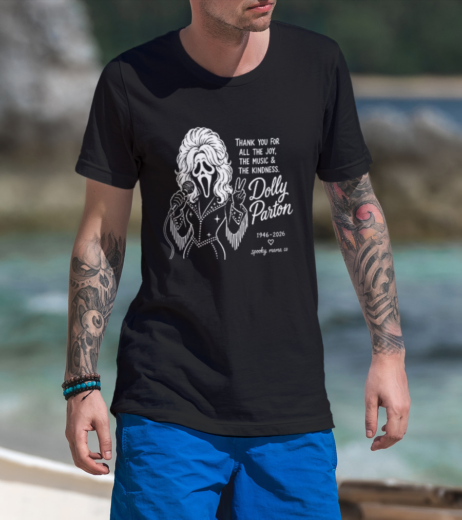 Spooky Mama Co Dolly Parton Scream Mask Thank You For All The Joy Music And Kindness 1946 2026 Singer T-Shirt