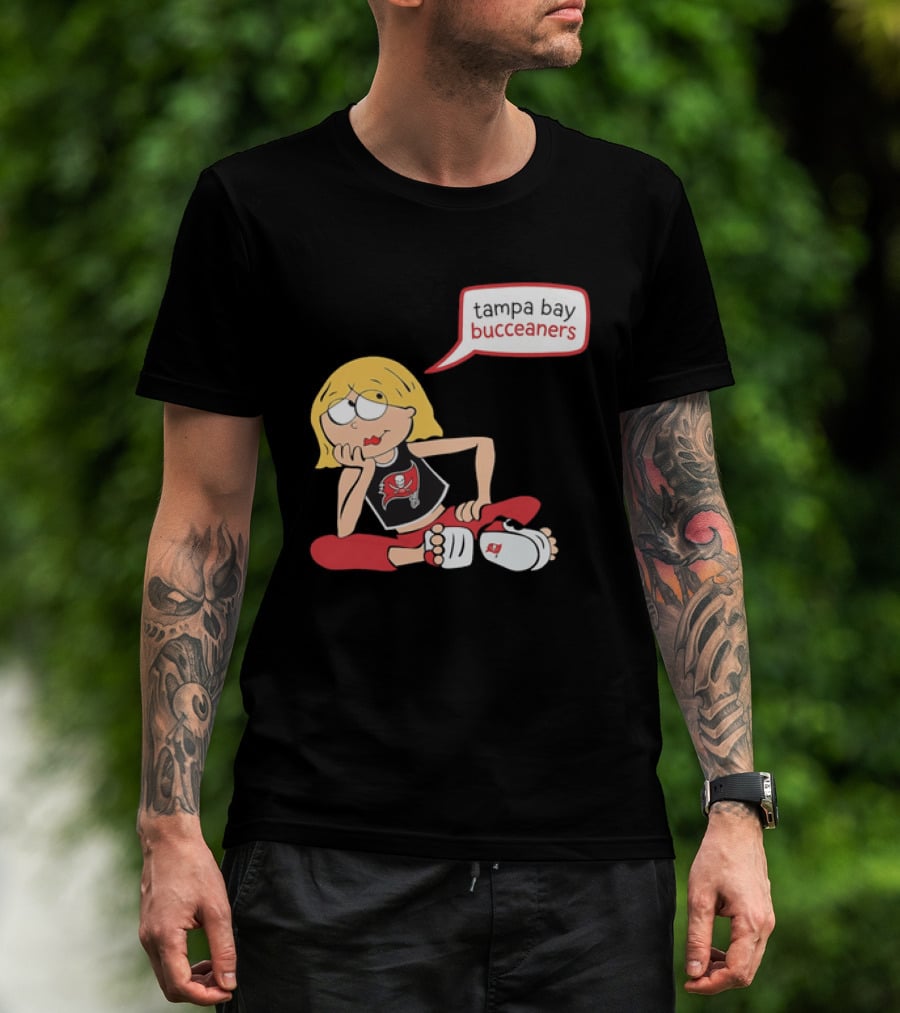 Tampa Bay Buccaneers Cartoon Blonde Girl Speech Bubble Red Pants T-Shirt