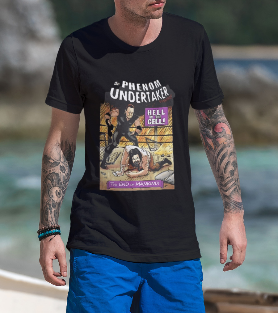 The Phenom Undertaker Hell In The Cell End Of Mankind Cartoon Wrestler Standing Over Opponent T-Shirt