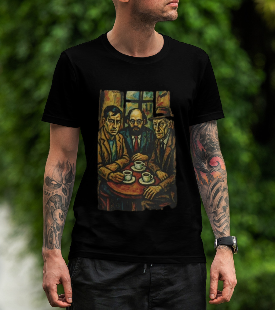 Three Men At A Table Drinking Coffee Expressionist Style Painting T-Shirt
