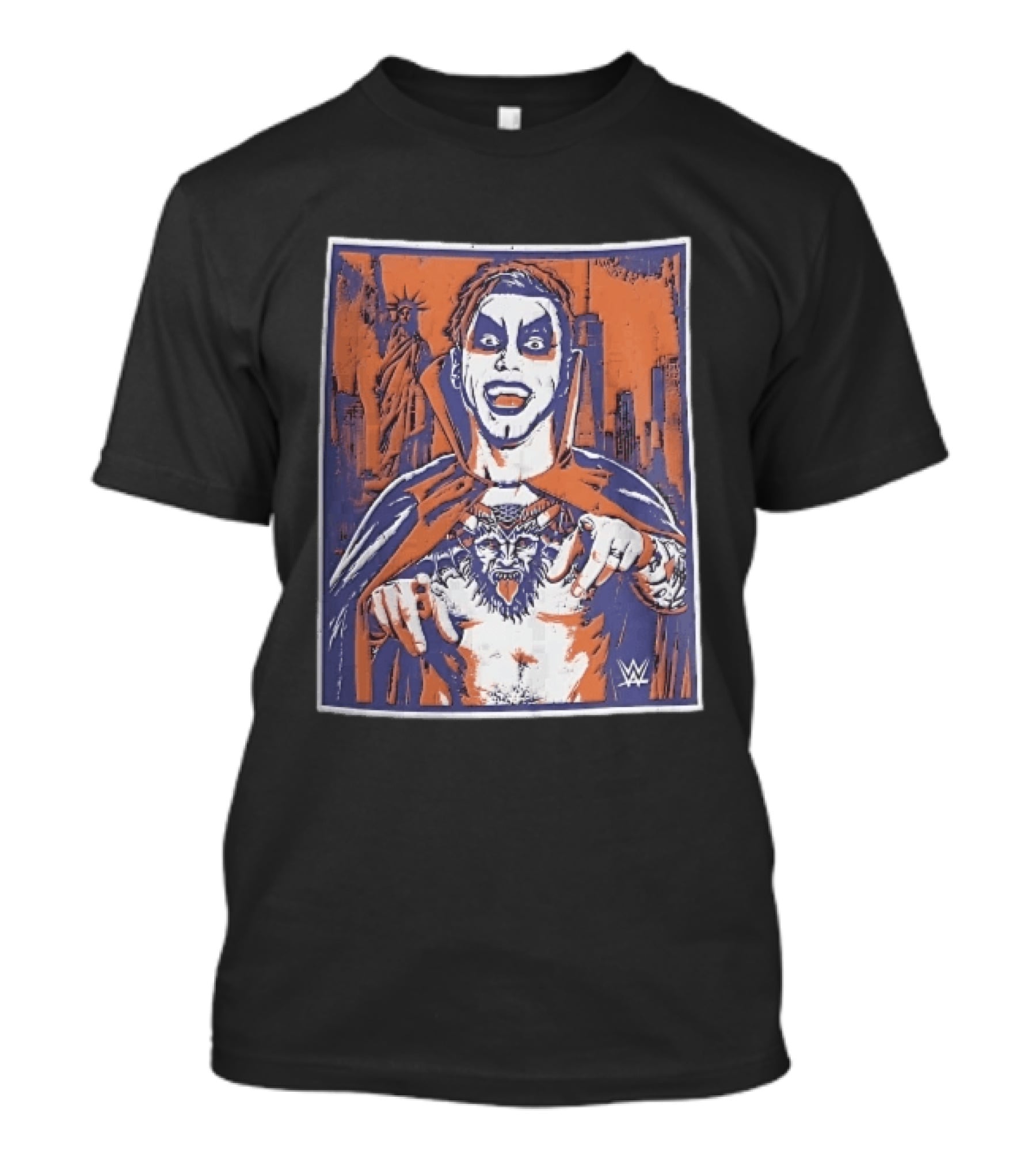 WWE Facepaint Wrestler At Liberty Statue Skyline With Demon Tattoo T-Shirt