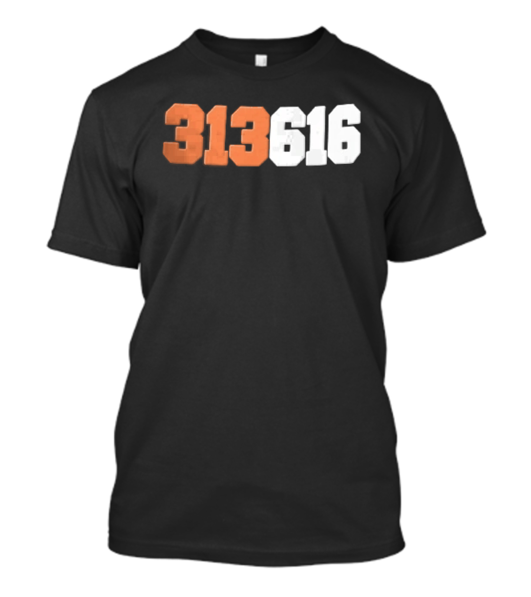 313616 Orange White Varsity Block Digits Jersey Numbers T-Shirt