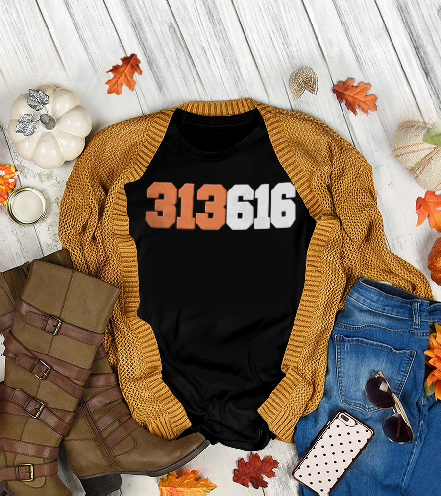 313616 Orange White Varsity Block Digits Jersey Numbers T-Shirt