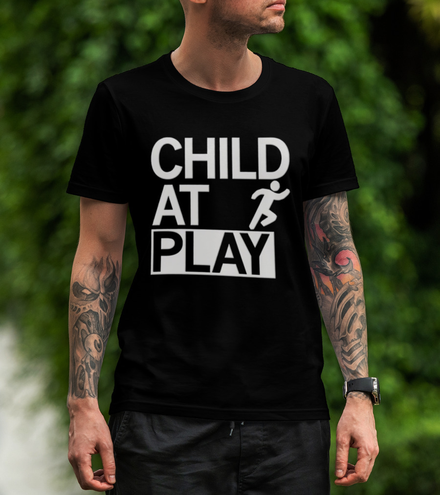 Child At Play Text With Running Figure T-Shirt