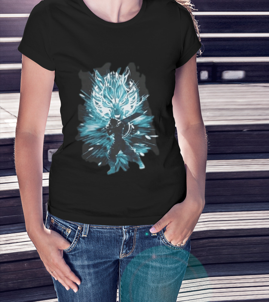 Cloud Strife Buster Sword Wolf Blue Energy Burst T-Shirt