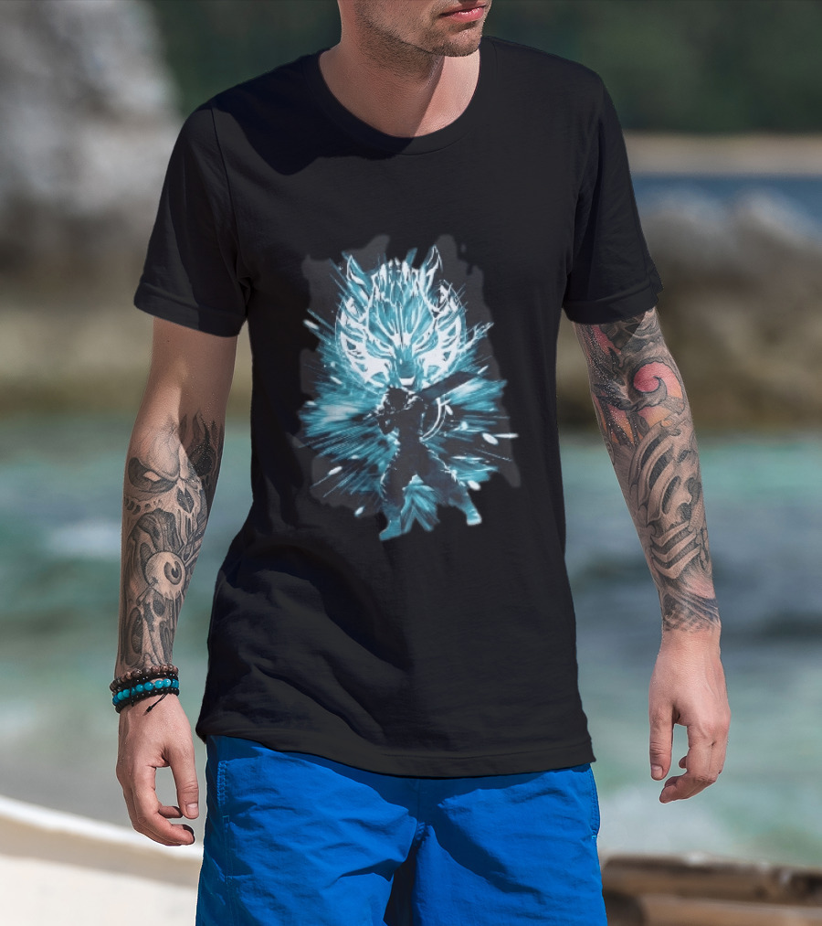 Cloud Strife Buster Sword Wolf Blue Energy Burst T-Shirt