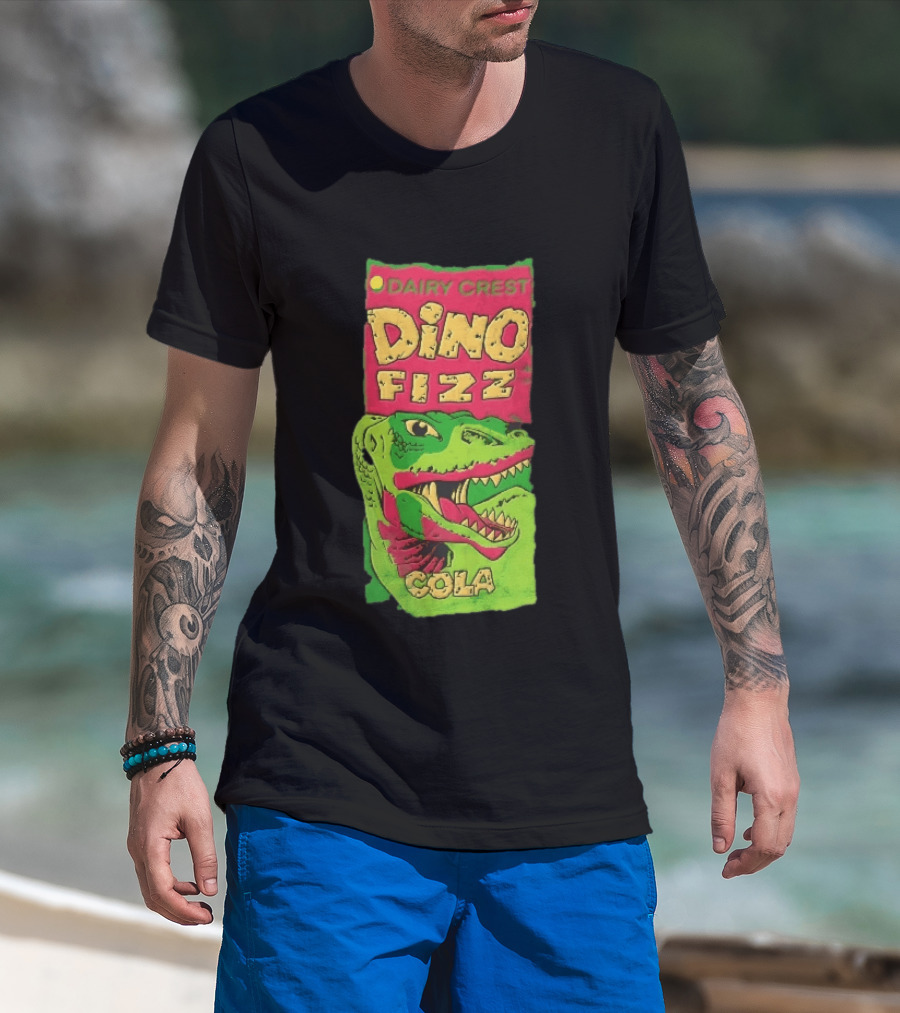 Dairy Crest Dino Fizz Cola Green Dinosaur Open Mouth Red T-Shirt