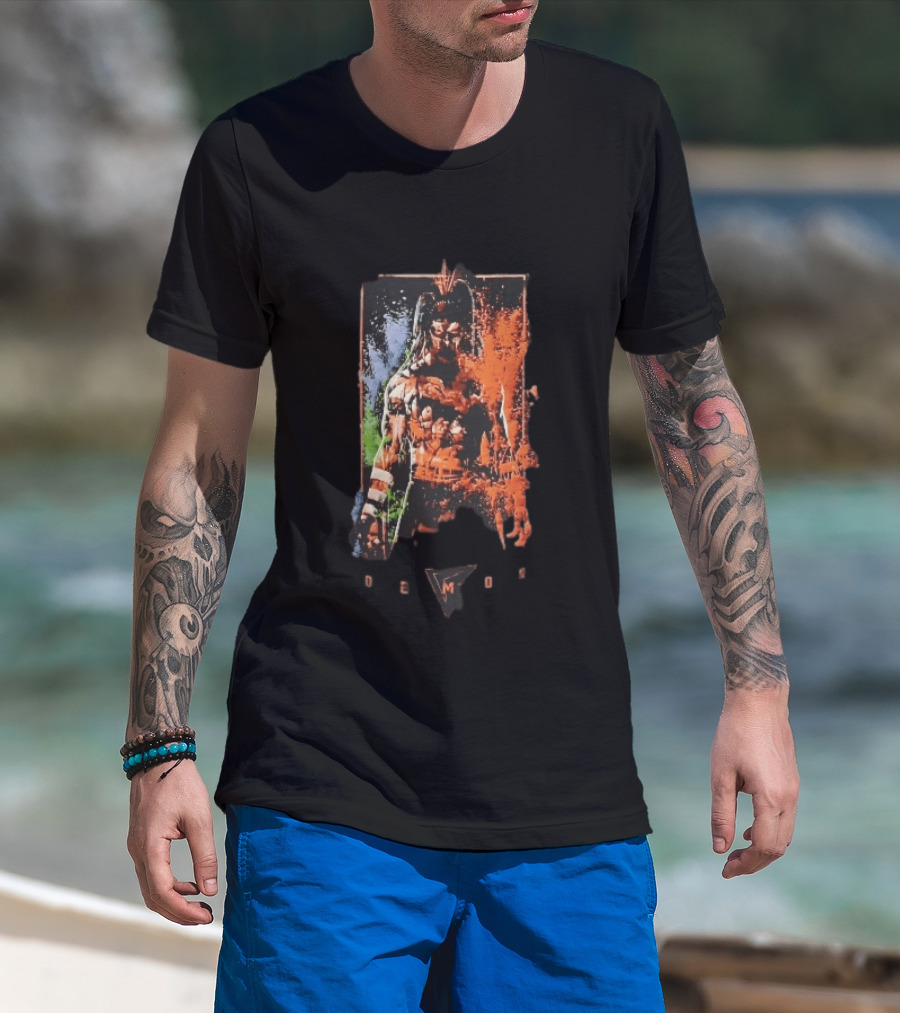 Demon Masked Warrior Orange Splatter Bodypaint Art 3000 T-Shirt