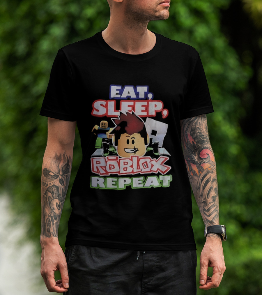 Eat Sleep Roblox Repeat Cartoon Avatar Noob Running Cash Stacks T-Shirt