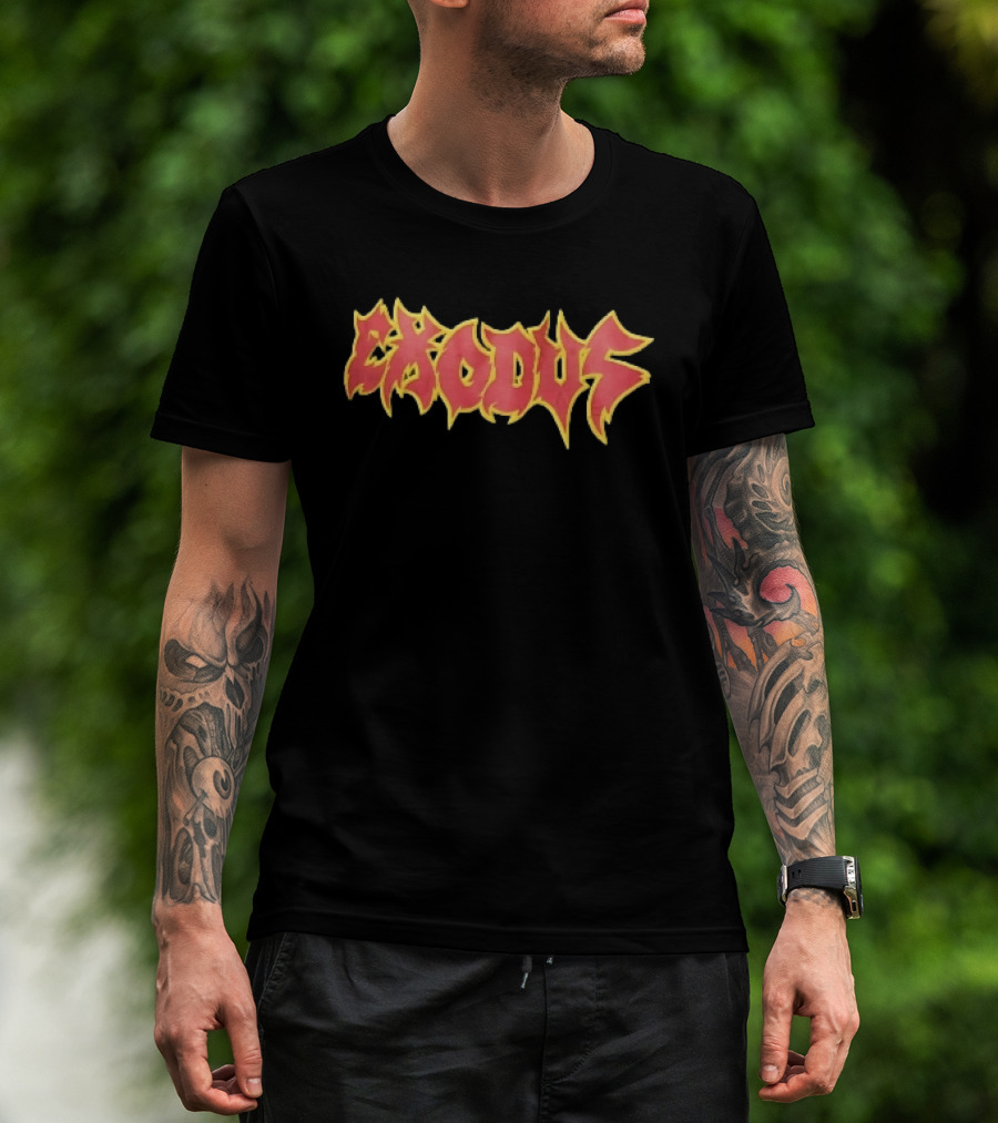 Exodus Red Yellow Spiky Flame Graffiti T-Shirt