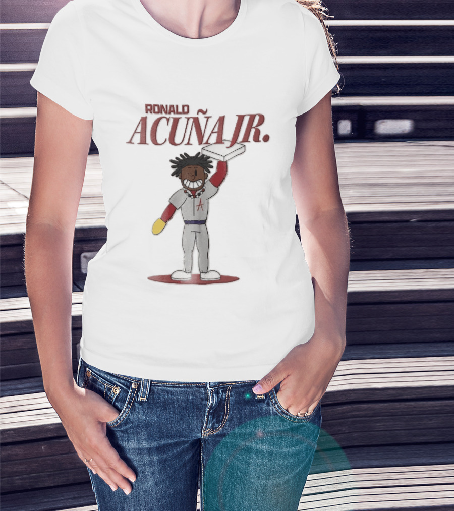 Ronald Acuna Jr Cartoon Caricature Holding Baseball Base Atlanta Braves MLB T-Shirt