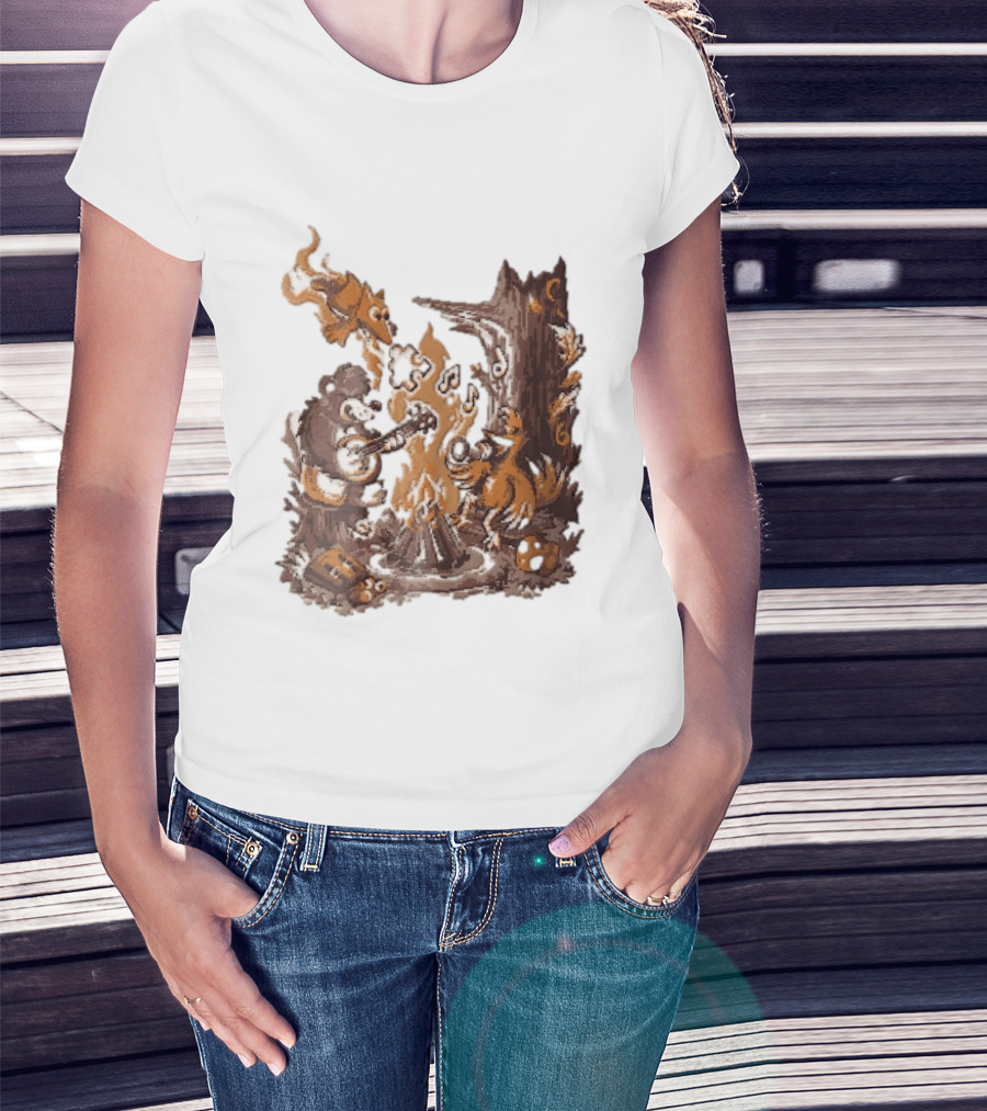 Banjo Kazooie Bear And Bird Music Campfire Jiggy Pixel T-Shirt