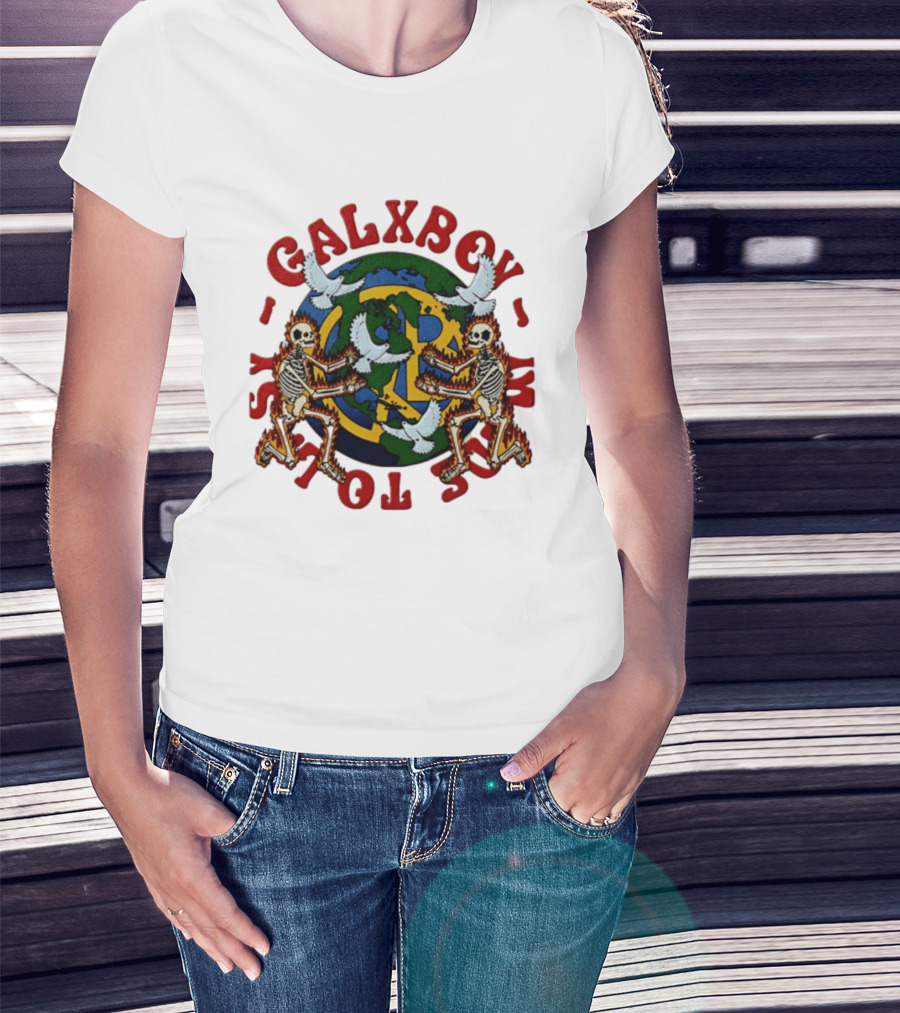 Galxboy Systms Toys Flaming Skeletons With Doves Peace T-Shirt