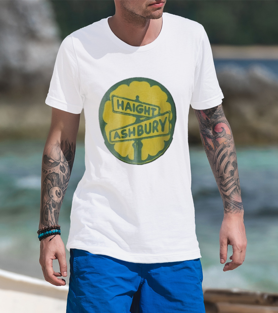 Haight Ashbury Street Sign Yellow Flower T-Shirt