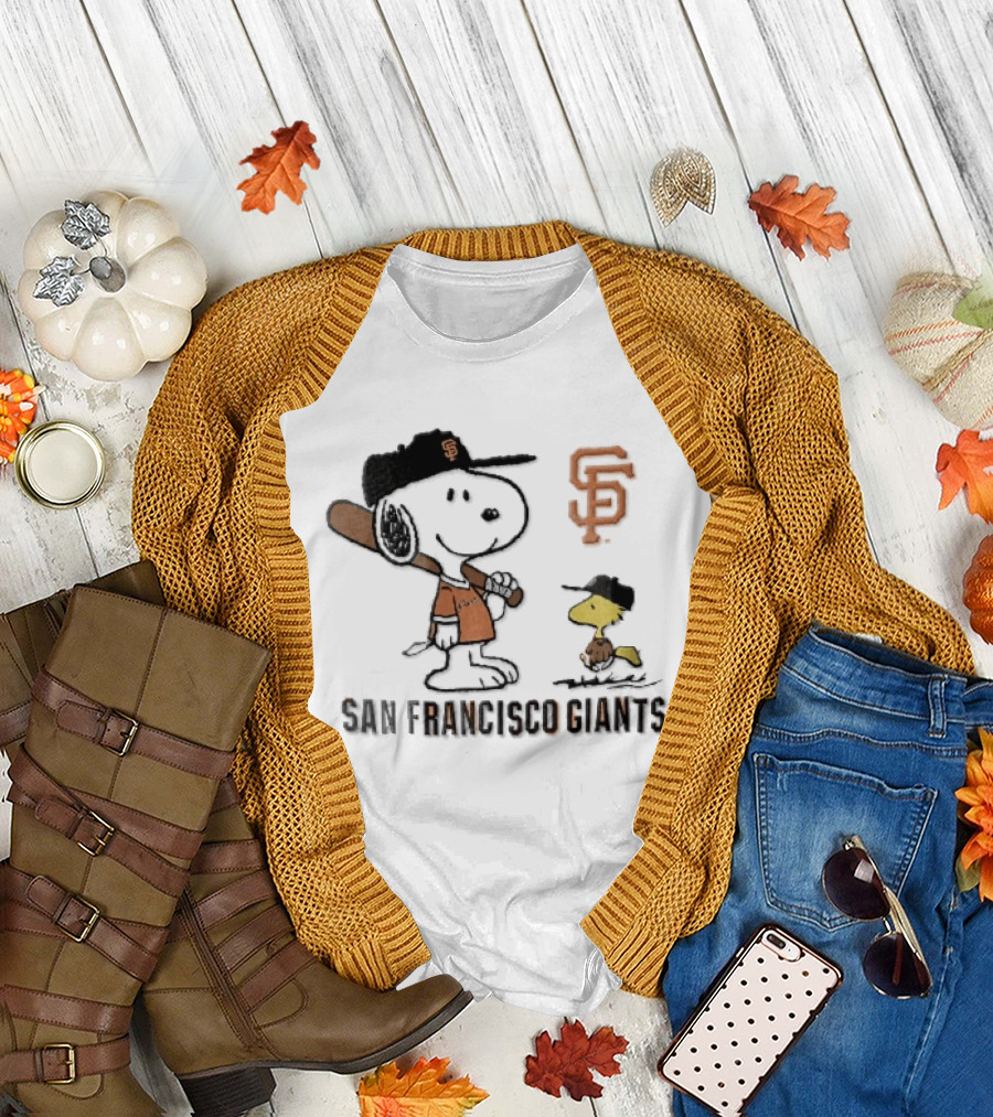 San Francisco Giants Snoopy Woodstock Cartoon Baseball MLB T-Shirt