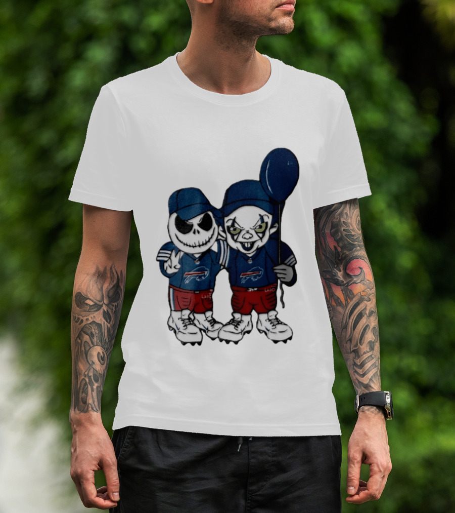 Buffalo Bills Halloween 2026 Jack Skellington Clown Balloon Football T-Shirt