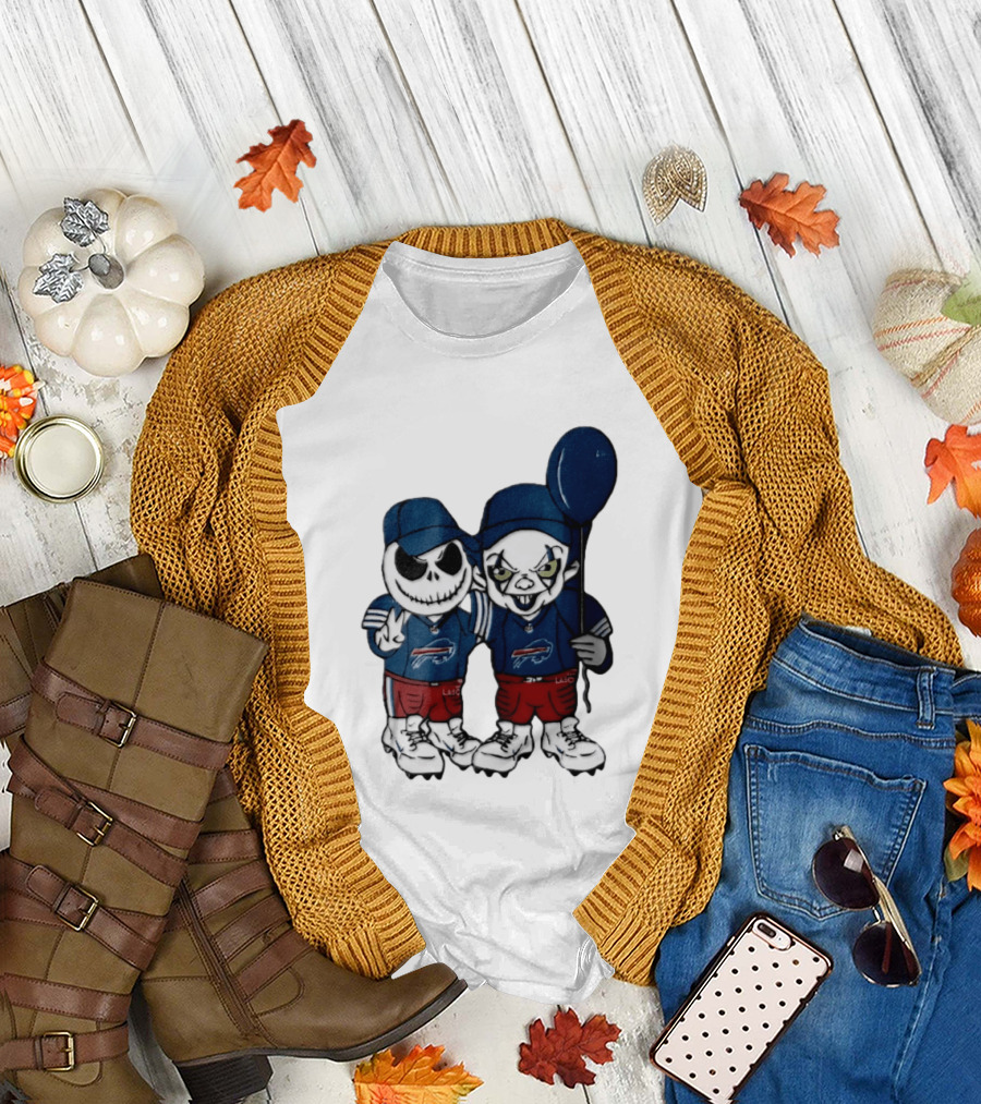Buffalo Bills Halloween 2026 Jack Skellington Clown Balloon Football T-Shirt