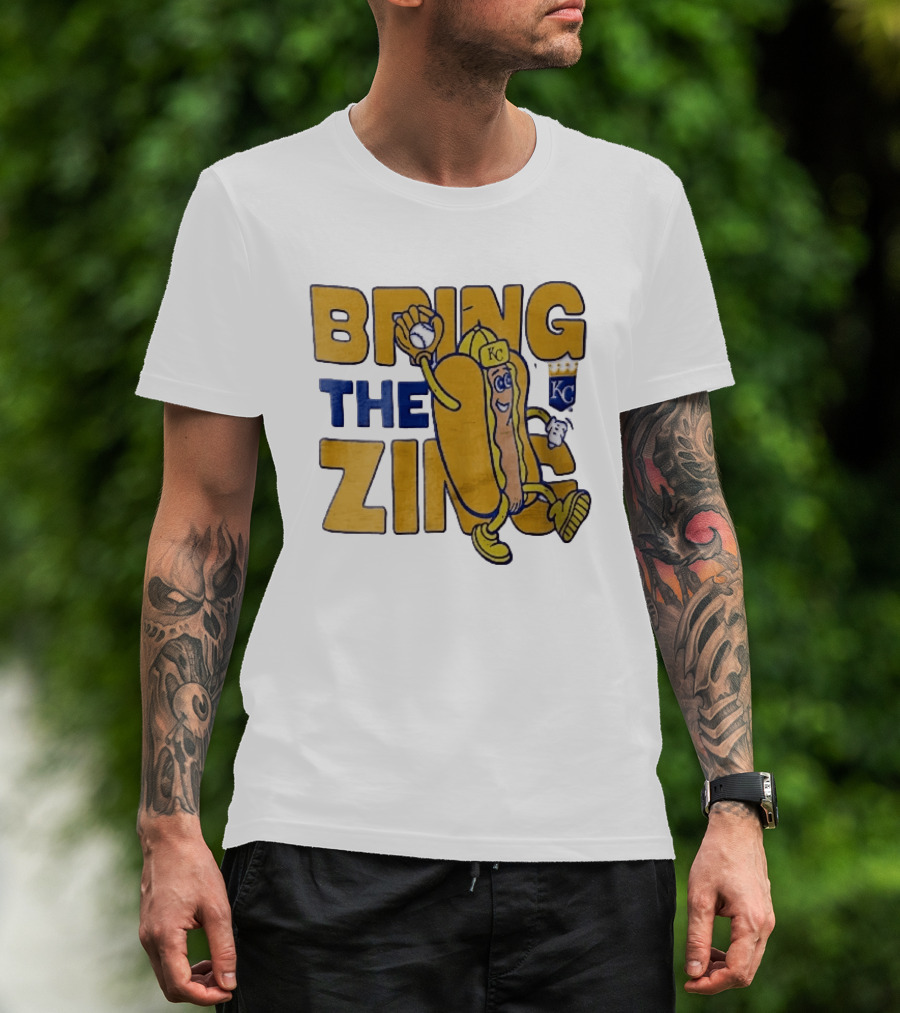 Kansas City Royals Bring The Zing Cartoon Hot Dog KC Baseball Glove T-Shirt