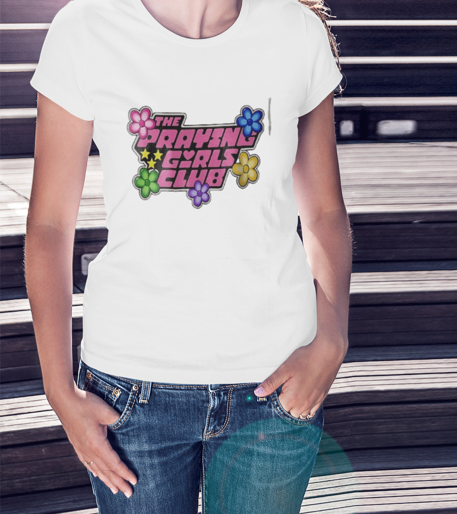 The Praying Girls Club Pink Floral Stars Flower Bubble T-Shirt