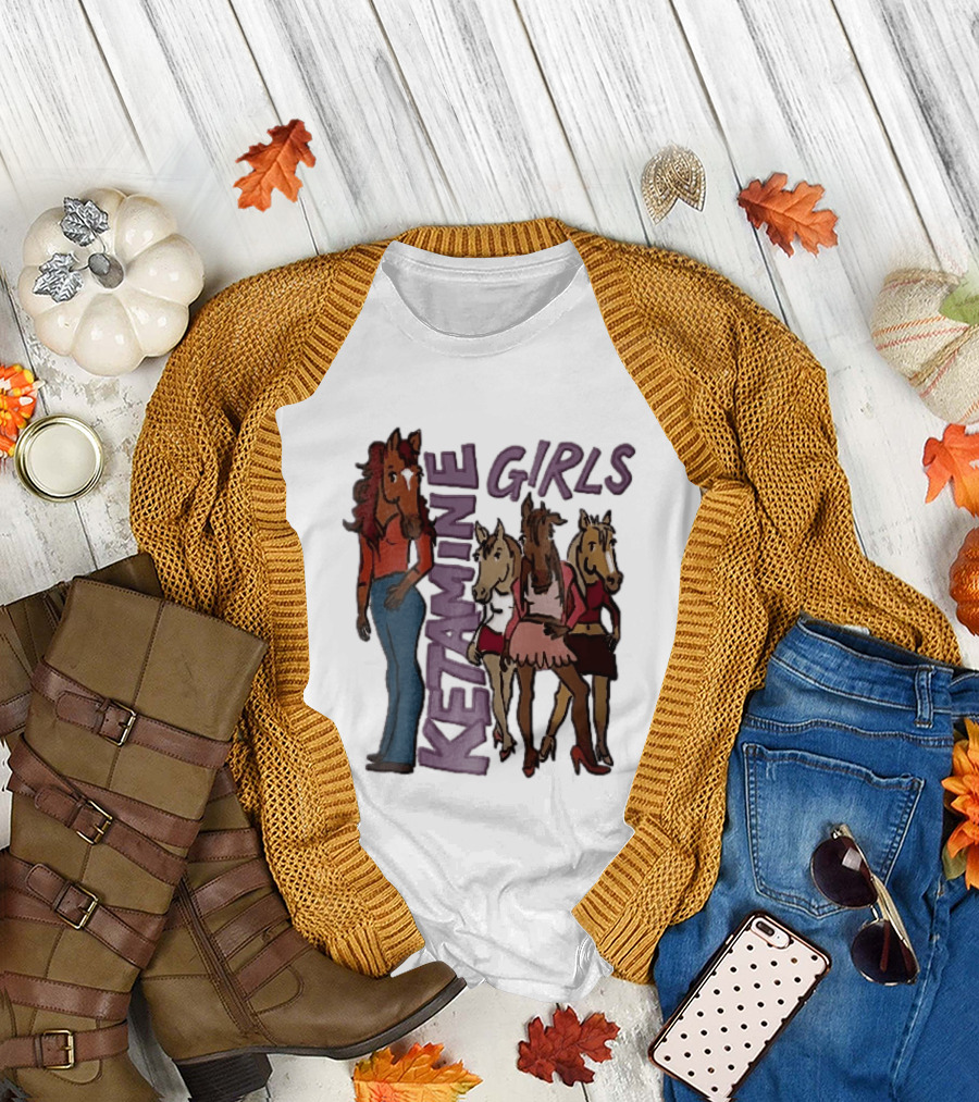 Ketamine Girls Cartoon Anthropomorphic Female Horses Fashion Outfits T-Shirt