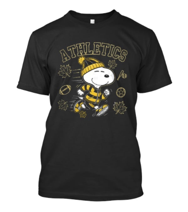 Athletics Snoopy Running Beanie Sports Equipment Maple Leaves Cartoon T-Shirt