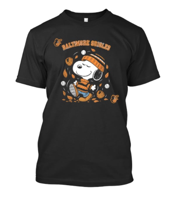 Baltimore Orioles Snoopy Beanie Mitts Falling Leaves Baseballs T-Shirt