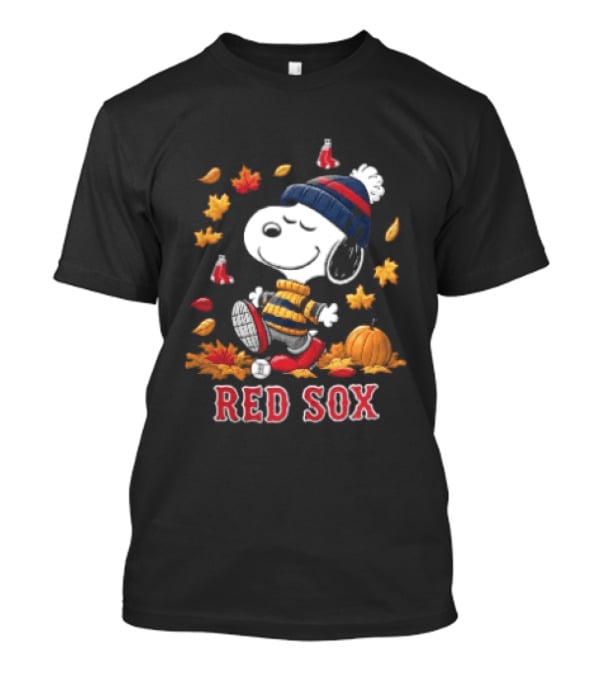 Boston Red Sox Snoopy Walking With Autumn Leaves And Pumpkin T-Shirt