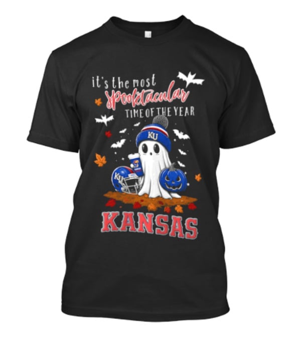 Kansas Jayhawks It's The Most Spooktacular Time Of Year Ghost Beanie Pumpkin T-Shirt