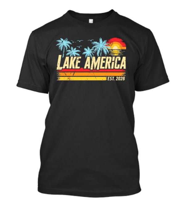 Lake America Est 2026 Tropical Vacation Sunset Palm Trees And Seagulls T-Shirt