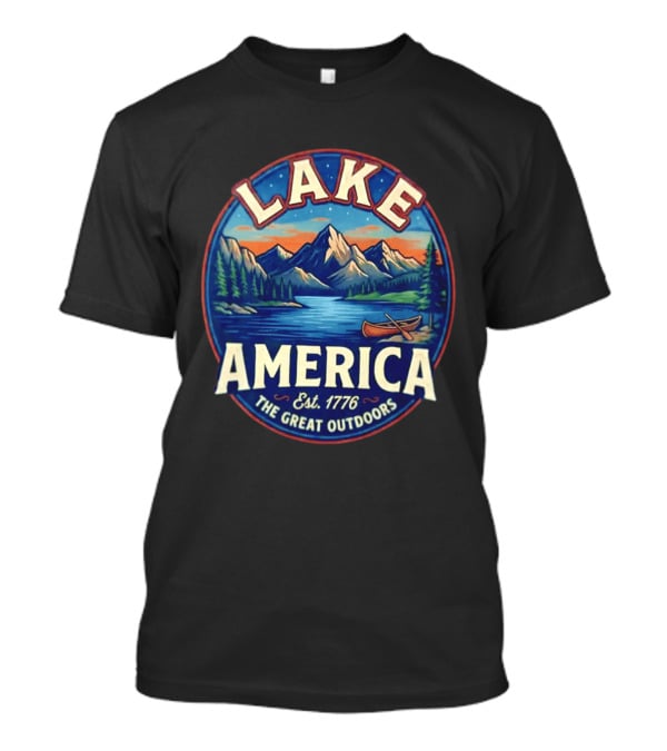 Lake America The Great Outdoors Est. 1776 Mountain Scene Canoe T-Shirt