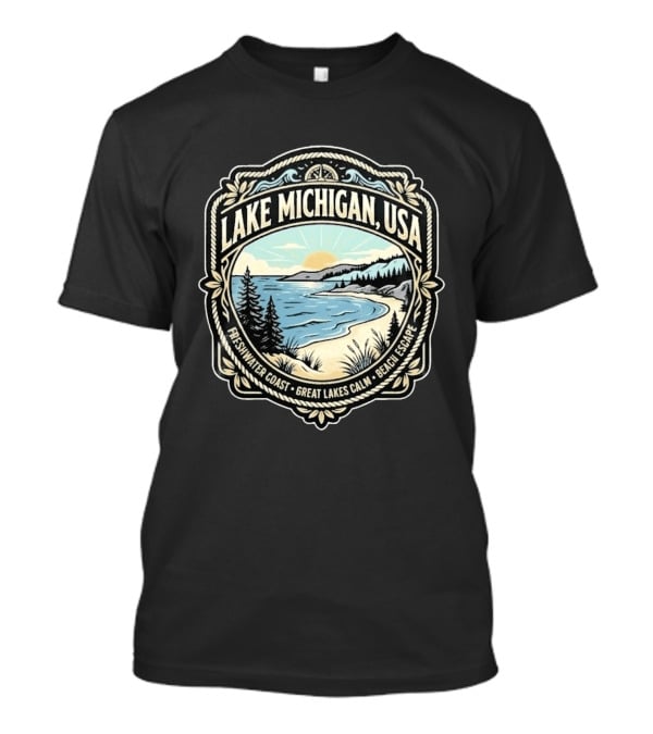 Lake Michigan USA Freshwater Coast Great Lakes Calm Beach Escape T-Shirt