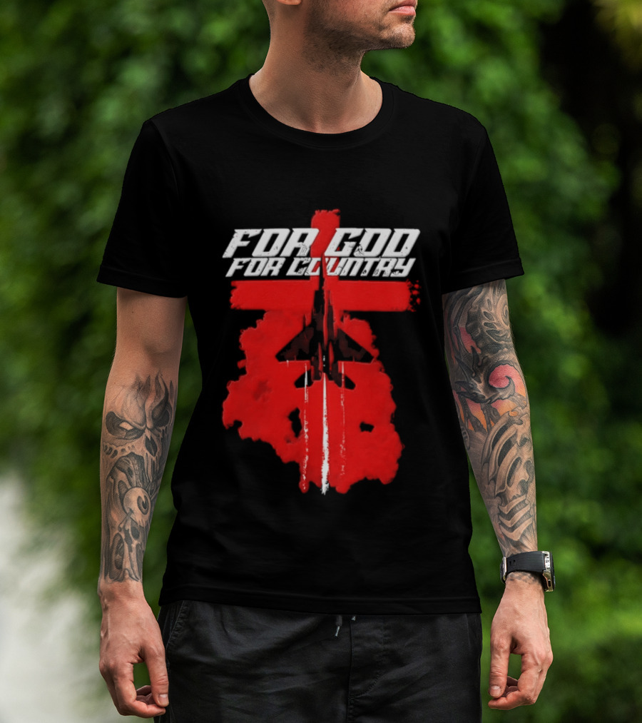 For God And For Country Red Fighter Jet Cross T-Shirt