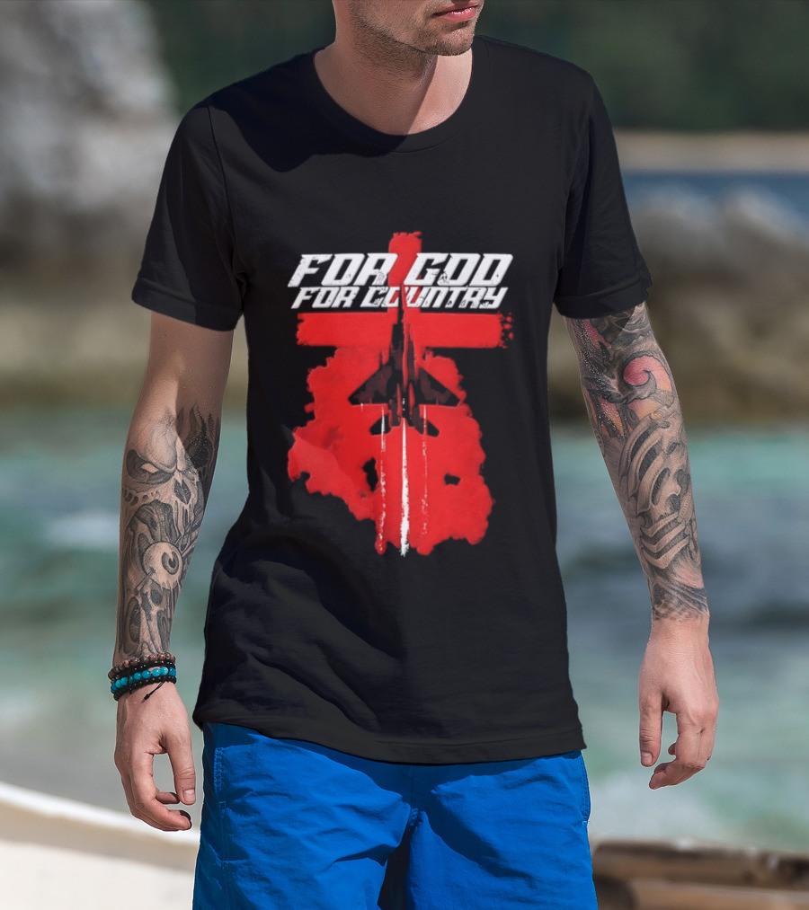 For God And For Country Red Fighter Jet Cross T-Shirt