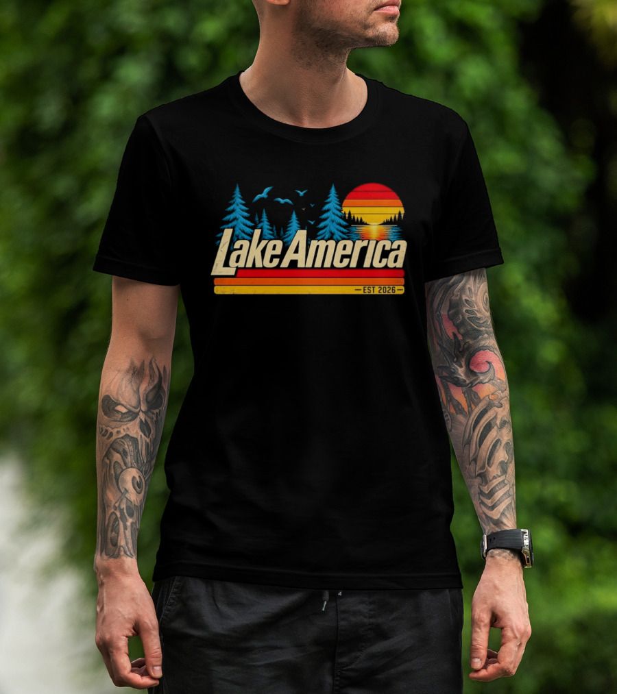 Lake America Est 2026 Sunset Trees Birds T-Shirt