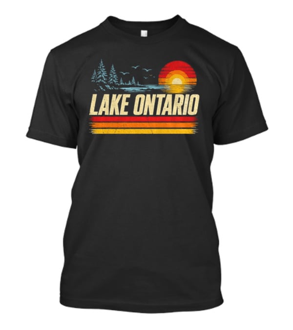 Lake Ontario Sunset Vintage Style With Pines And Birds T-Shirt