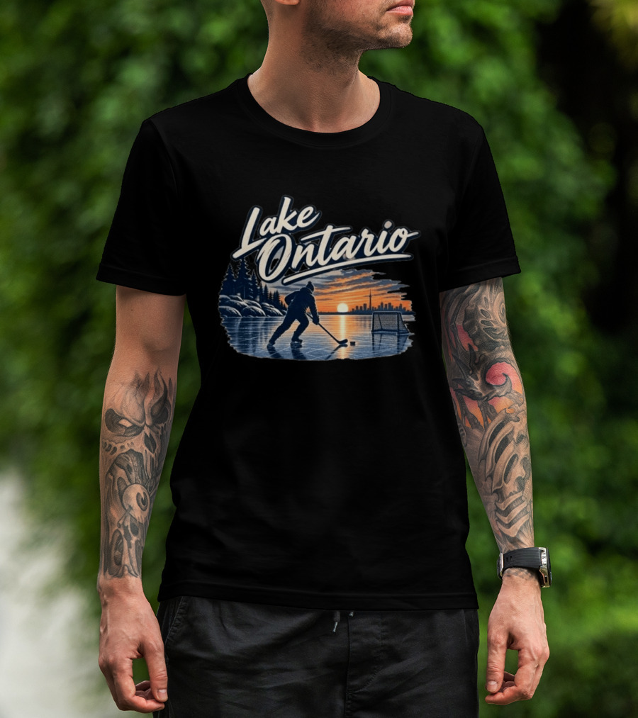Lake Ontario Ice Hockey Sunset Silhouette With Toronto Cityscape T-Shirt